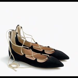 Gorgeous suede and gold lace up flats